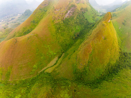 Drone aerial view of landscape mountains view in summer season,High angle view over countryside at...