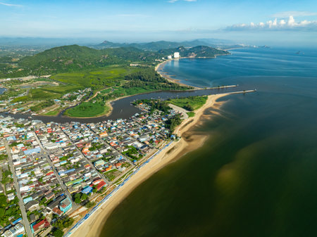 Beautiful sea summer landscape in high travel season in Thailand, Nature sky sea background,High angle view seascape nature viewの写真素材