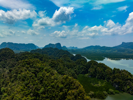 Aerial view Beautiful natural landscape over sea in Thailand