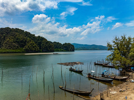 Aerial view Beautiful natural landscape over seaの写真素材