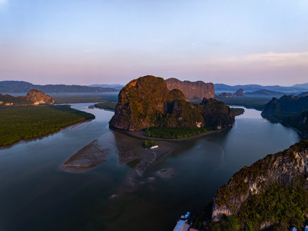 Aerial view Beautiful natural landscape over seaの写真素材