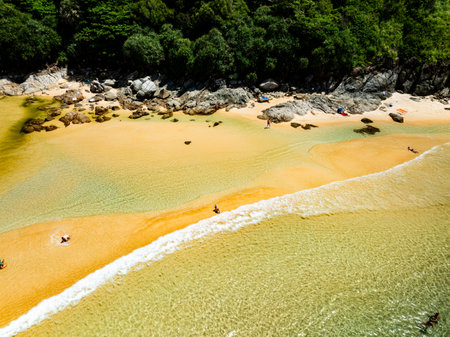 Beautiful landscape summer sea beach nature background,Amazing waves texture background, Aerial view wide angle sea backgroundの写真素材