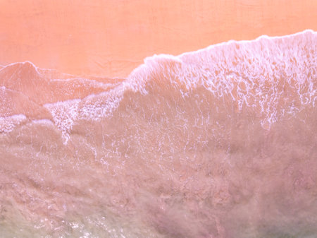 Beautiful colorful sand beach nature background,Amazing beach waves background, Aerial view wide angle sea backgroundの写真素材