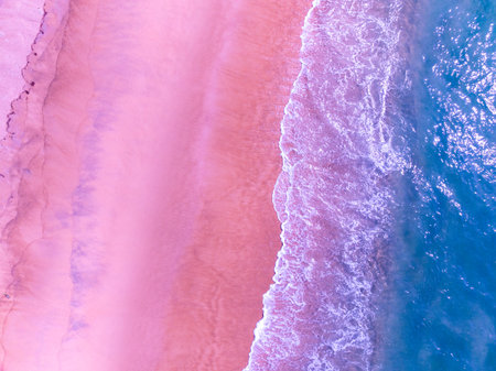 Beautiful colorful sand beach nature background,Amazing beach waves background, Aerial view wide angle sea backgroundの写真素材