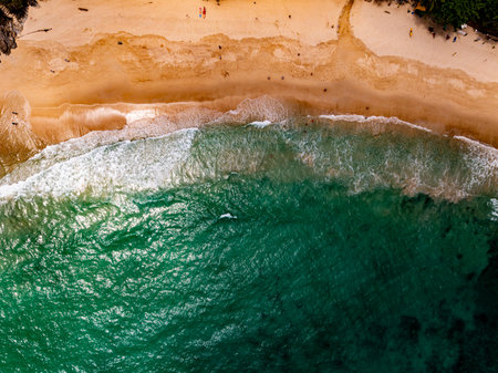Top view seashore waves nature background,waves crashing on rocks seascape view