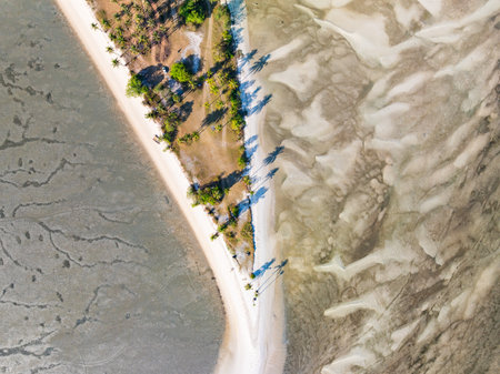Aerial view of sandbar with turquoise sea at Laem had Koh khao yai Phang Nga Thailand, summer background and summer holiday conceptの写真素材