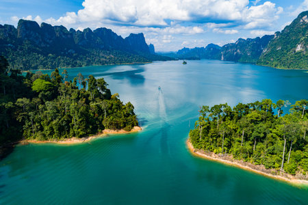 Aerial view drone shot of scenery mountains tropical rainforest in thailand,Khao Sok Thailand Scenic...
