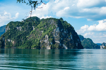 Tropical rainforest Mountain peak in Thailand, Beautiful archipelago islands Thailand Scenic mountains in the lake in Khao Sok National Park, Amazing nature landscapeの写真素材