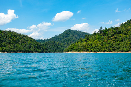Tropical rainforest Mountain peak in Thailand, Beautiful archipelago islands Thailand Scenic mountains in the lake in Khao Sok National Park, Amazing nature landscapeの写真素材