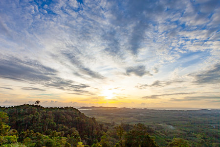Nature beautiful light sunset or sunrise over land surface,Colorful sunset sky with clouds,Wide...