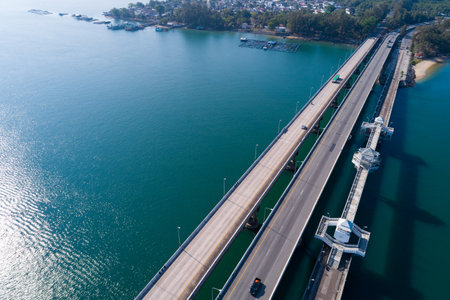 High angle view Sarasin bridge Phuket island Thailand.の写真素材