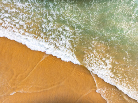 Aerial view landscape sea beach in raining season at Phuket island Thailandの写真素材