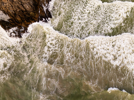 Aerial view landscape sea beach in raining season at Phuket island Thailandの写真素材