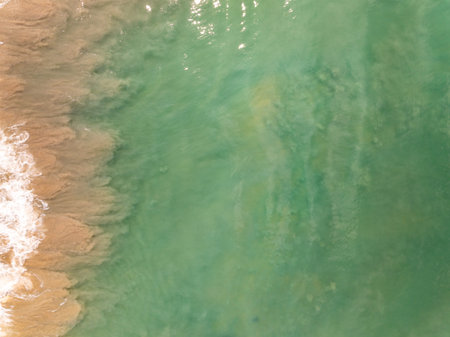 Aerial view landscape sea beach in raining season at Phuket island Thailand