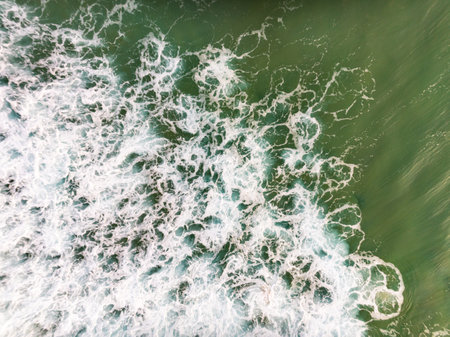 Aerial view landscape sea beach in raining season at Phuket island Thailandの写真素材