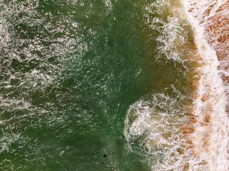 Aerial view landscape sea beach in raining season at Phuket island Thailandの写真素材