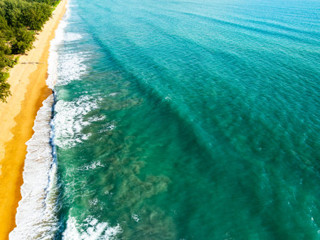 Aerial view landscape sea beach in raining season at Phuket island Thailand