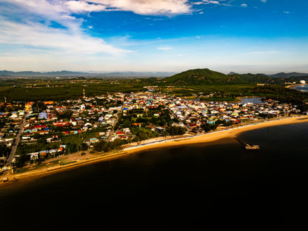 High angle view landscape nature beach near the city backgroundの写真素材