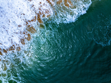 Beautiful sea surface in summer season Drone top view nature ocean background