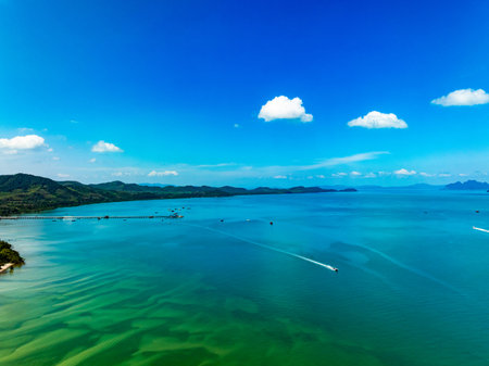Aerial view of a sea surface water texture background and sun reflections Aerial flying drone view...