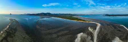 Aerial view panorama landscape nature view in sunset or sunrise sky background