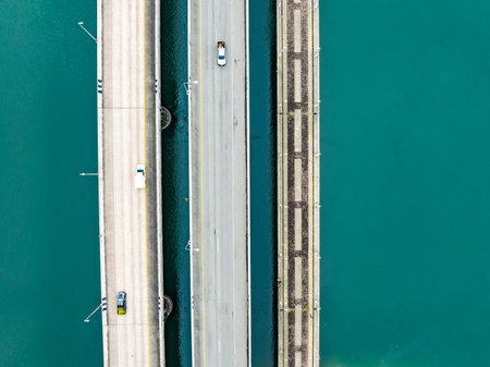 Aerial view of Sarasin bridge road transportation background concept The bridge is a between Phang...