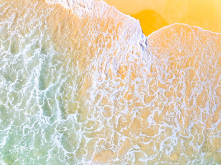 Aerial view sandy beach and waves Beautiful tropical sea in the morning summer season image by...