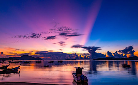Beautiful sunset or sunrise over the sea with colorful clouds,Amazing clouds and majestic light...