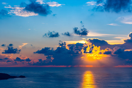 Beautiful sunset or sunrise over the sea with colorful clouds,Amazing clouds and majestic light...