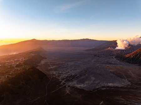 Aerial view Mountains at Bromo volcano during sunrise sky,Beautiful Mountains Penanjakan in Bromo Tengger Semeru National Park,East Java,Indonesia.Nature landscape backgroundの写真素材