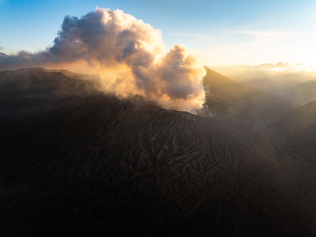 Aerial view Mountains at Bromo volcano during sunrise sky,Beautiful Mountains Penanjakan in Bromo Tengger Semeru National Park,East Java,Indonesia.Nature landscape backgroundの写真素材