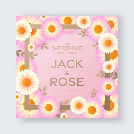 Wedding invitation floral card. Paper cut flowers for decor, realistic effect. Bright holiday design. with flowers paper cutのイラスト素材