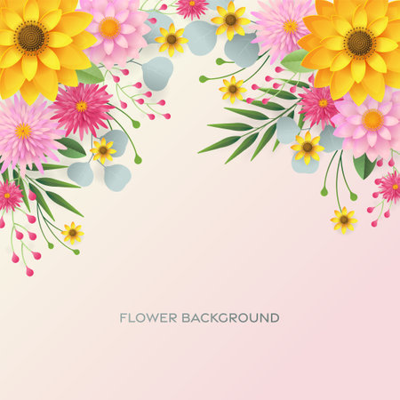 Wedding invitation floral card. Paper cut flowers for decor, realistic effect. Bright holiday design. with flowers paper cutのイラスト素材