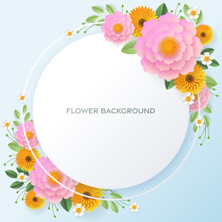 Wedding invitation floral card. Paper cut flowers for decor, realistic effect. Bright holiday design. with flowers paper cutのイラスト素材