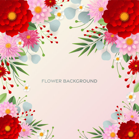 Wedding invitation floral card. Paper cut flowers for decor, realistic effect. Bright holiday design. with flowers paper cutのイラスト素材