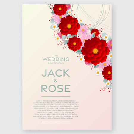 Wedding invitation floral card. Paper cut flowers for decor, realistic effect. Bright holiday design. with flowers paper cutのイラスト素材