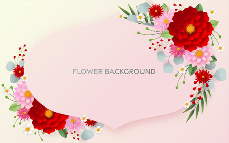 Wedding invitation floral card. Paper cut flowers for decor, realistic effect. Bright holiday design. with flowers paper cutのイラスト素材