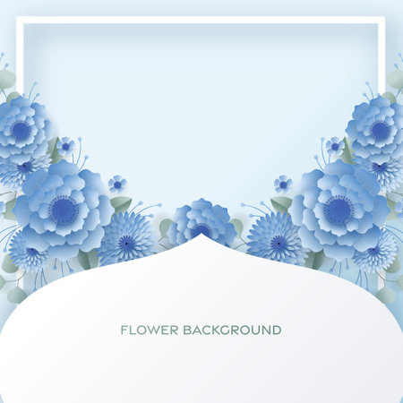Wedding invitation floral card. Paper cut flowers for decor, realistic effect. Bright holiday design. with flowers paper cutのイラスト素材