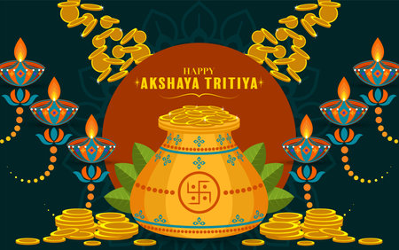 Indian Religious Indian Festival Akshaya Tritiya Celebration flat design.のイラスト素材