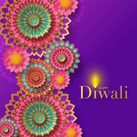 Happy Diwali, Deepavali or Dipavali the Indian festival Celebration flat design.のイラスト素材