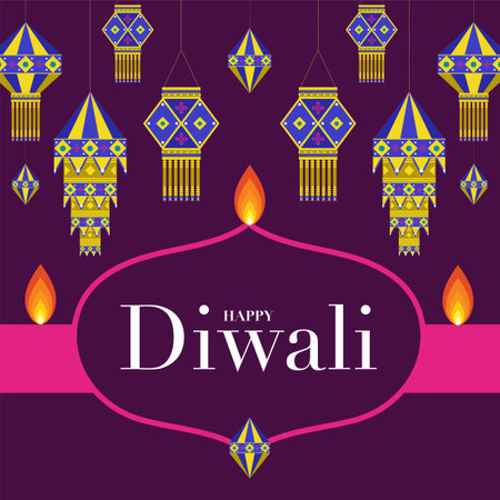 Happy Diwali, Deepavali or Dipavali the Indian festival Celebration flat design.のイラスト素材