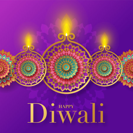 Happy Diwali, Deepavali or Dipavali the Indian festival Celebration flat design.のイラスト素材