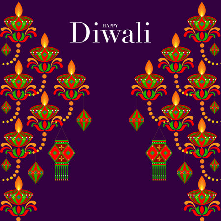 Happy Diwali, Deepavali or Dipavali the Indian festival Celebration flat design.のイラスト素材