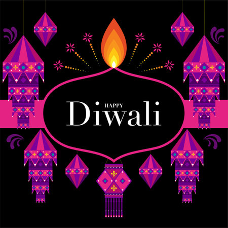 Happy Diwali, Deepavali or Dipavali the Indian festival Celebration flat design.のイラスト素材