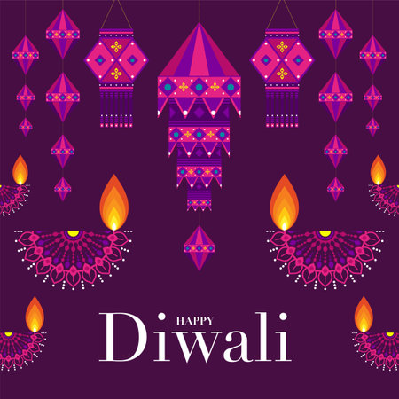 Happy Diwali, Deepavali or Dipavali the Indian festival Celebration flat design.のイラスト素材