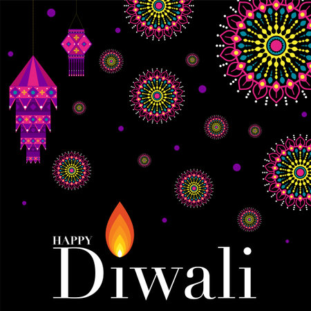 Happy Diwali, Deepavali or Dipavali the Indian festival Celebration flat design.のイラスト素材