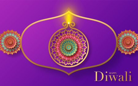 Happy Diwali, Deepavali or Dipavali the Indian festival Celebration flat design.のイラスト素材