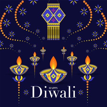 Happy Diwali, Deepavali or Dipavali the Indian festival Celebration flat design.のイラスト素材