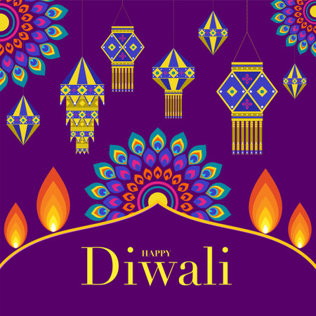 Happy Diwali, Deepavali or Dipavali the Indian festival Celebration flat design.のイラスト素材