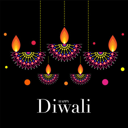 Happy Diwali, Deepavali or Dipavali the Indian festival Celebration flat design.のイラスト素材